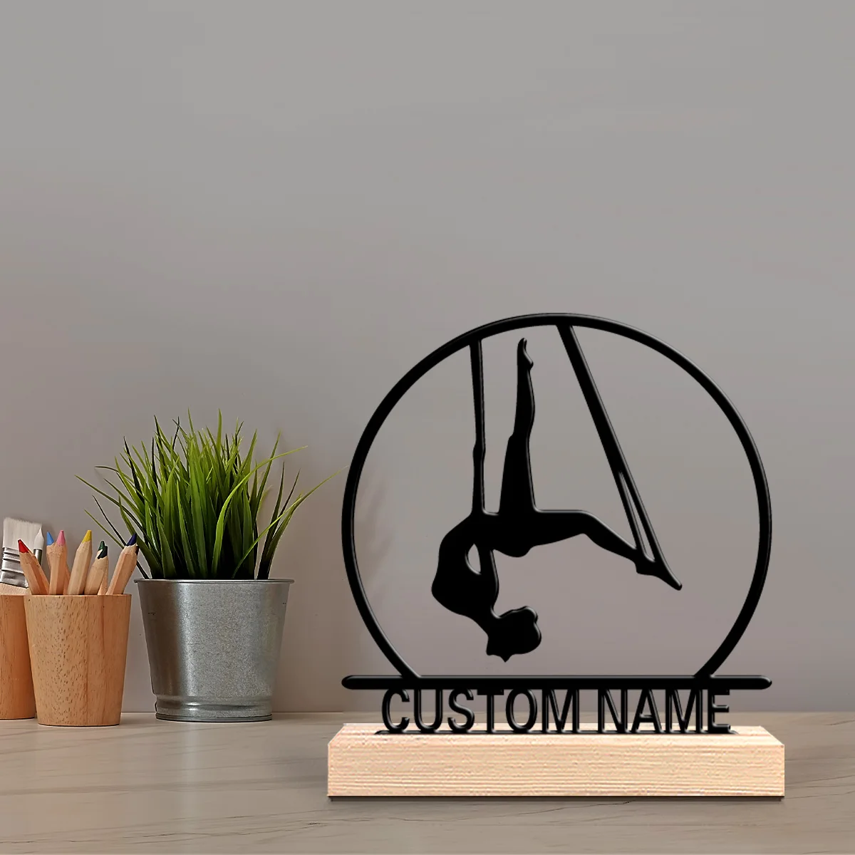 1pc Romantic Personalized Custom Aerial Yoga Metal Statues A Wooden Frame Gift for Dance Enthusiasts, Perfect for Dancers, Valen