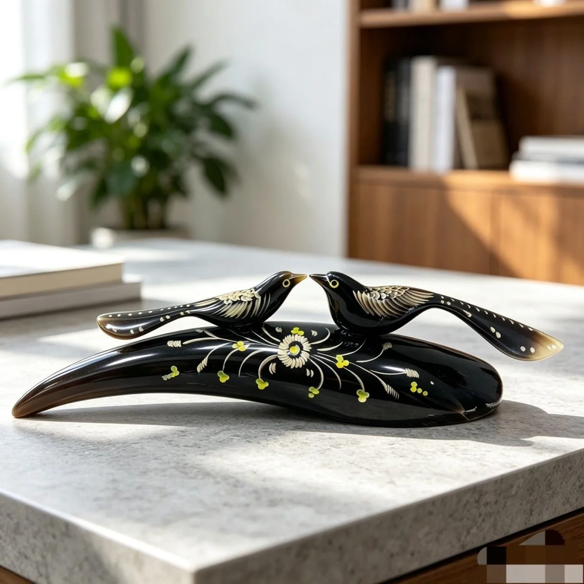 High-end handcrafted ornaments made from genuine horn, featuring designs such as magpies, cranes, and parrots; suitable for disp