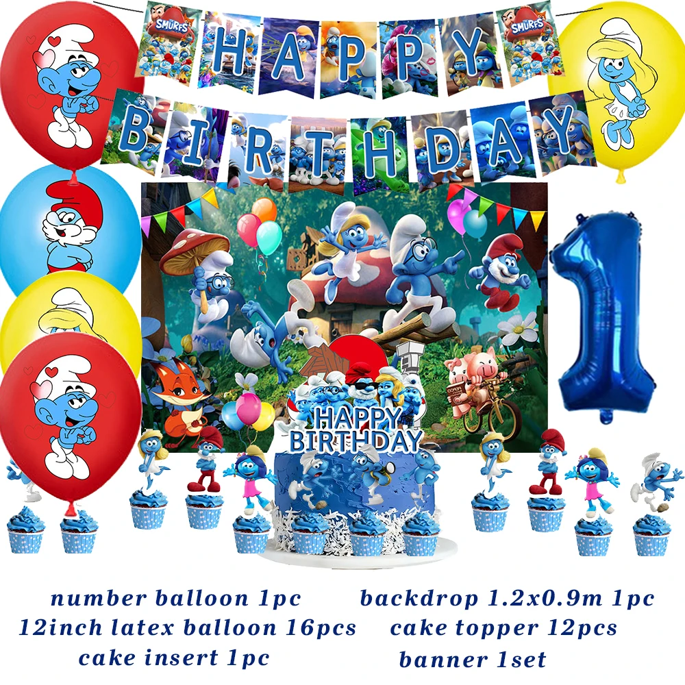 Las smurfs1 Chłopcy Dzieci Urodziny Party Dekoracja Balon Lateksowe Balony Baner Tło Tort Topper Baby Shower Banner ﻿