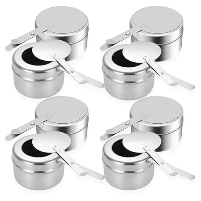 A01F-8Pcs Chafing Fuel Holder,Stainless Steel Chafe Wick Fuel Holder With Cover,Heat Box Holder For Chafing Dish,Barbecue