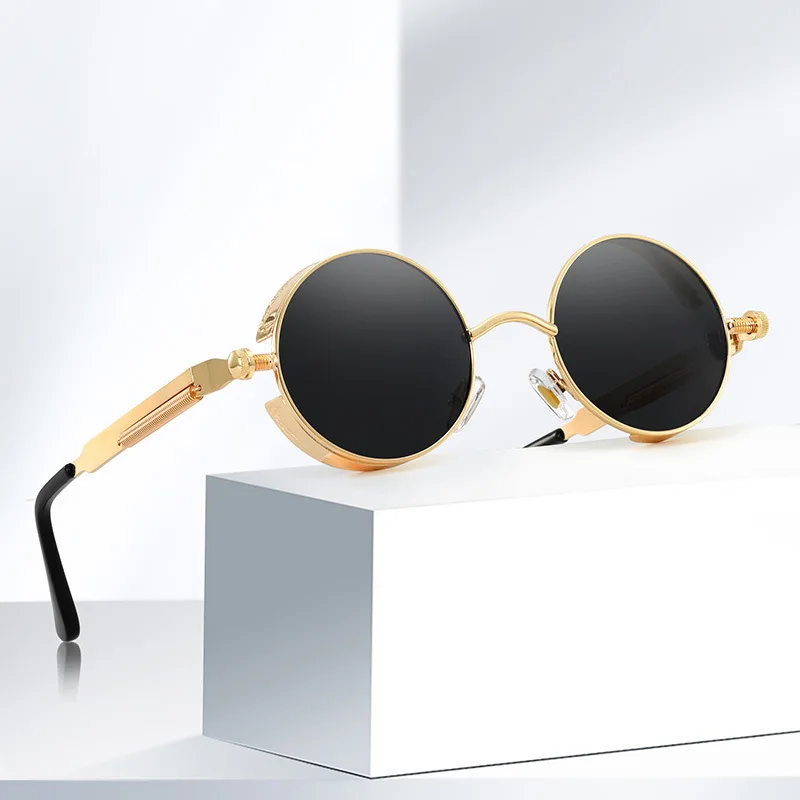 

Steampunk Vintage Round Frame Sunglasses with Reflective Colorful Lenses A Metal Frame for Men and Women Eyeglasses Sun Glasses