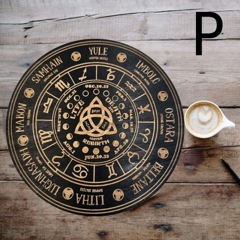 25cm Round Wooden Divination Pendulum Board Carving Astrolabe Altar Pendulum Decorative Plates Prayer Gifts Wholesale