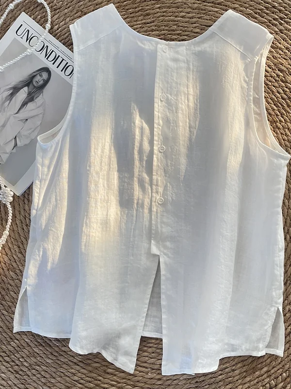 Laid-ba Sle Puur Linnen Eenvoudig Vierkant Kraag Knoopvest irt Veelzijdig Los Svel Top Comfortabel Ademend Zomer...