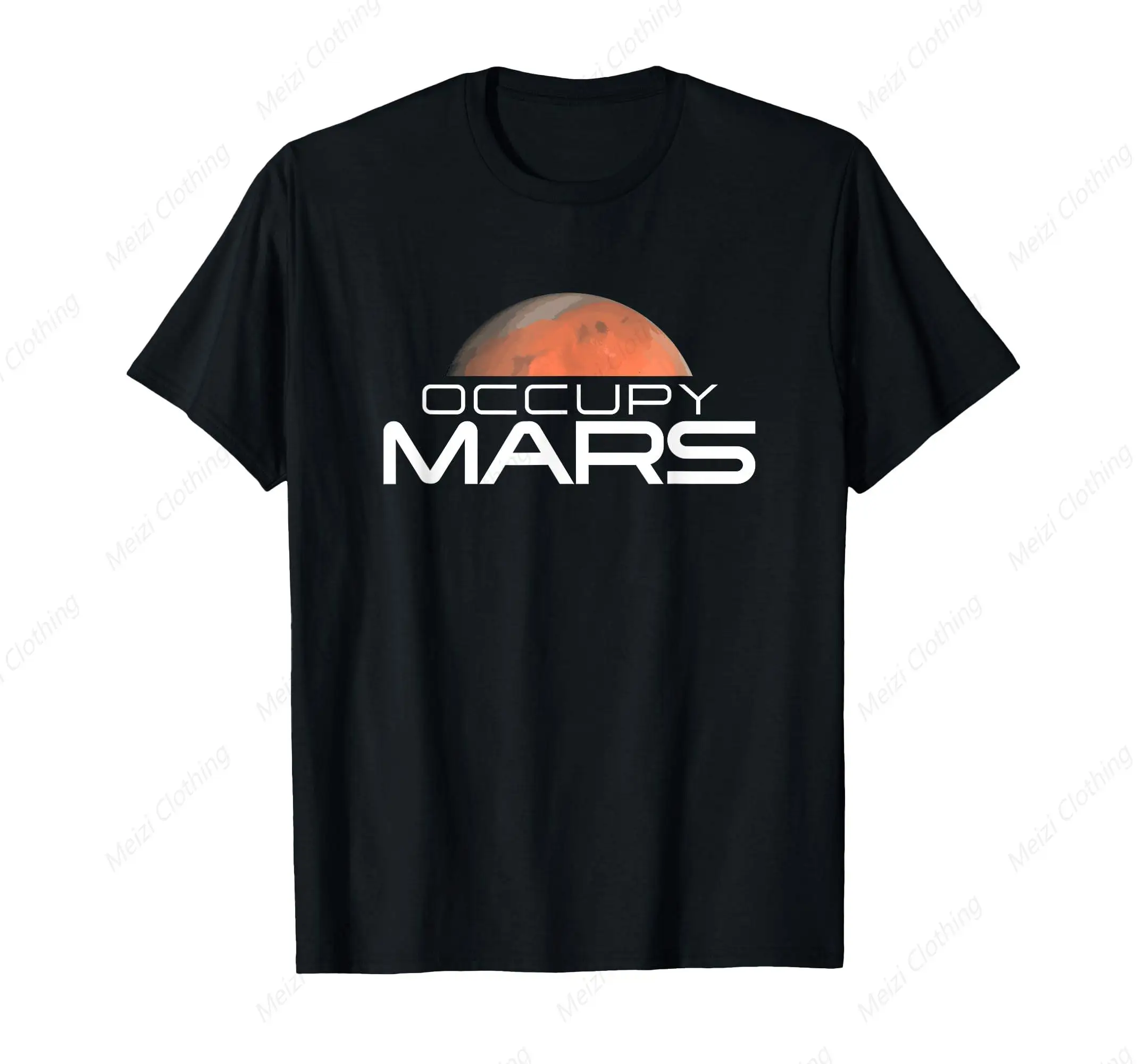 Occupy Mars Colony Space Printed T-shirt Cool Fashion Gift Men's Shirt Pure Cotton Round Neck Short Sleeve