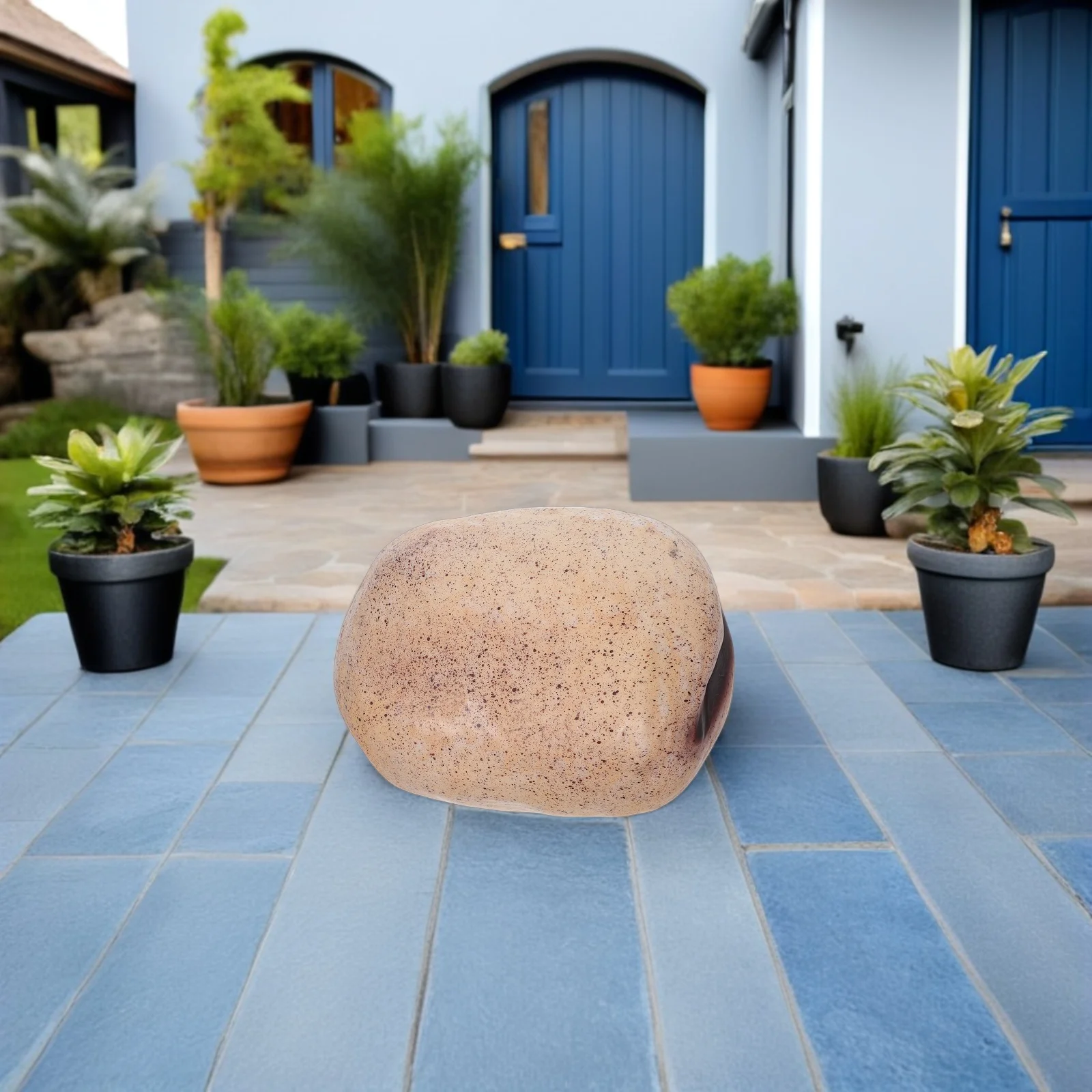 حامل مفاتيح مخفي للديكور الخارجي على شكل حجر من الراتنج مصنوع للوصول السريع وصندوق إخفاء مزخرف آمن