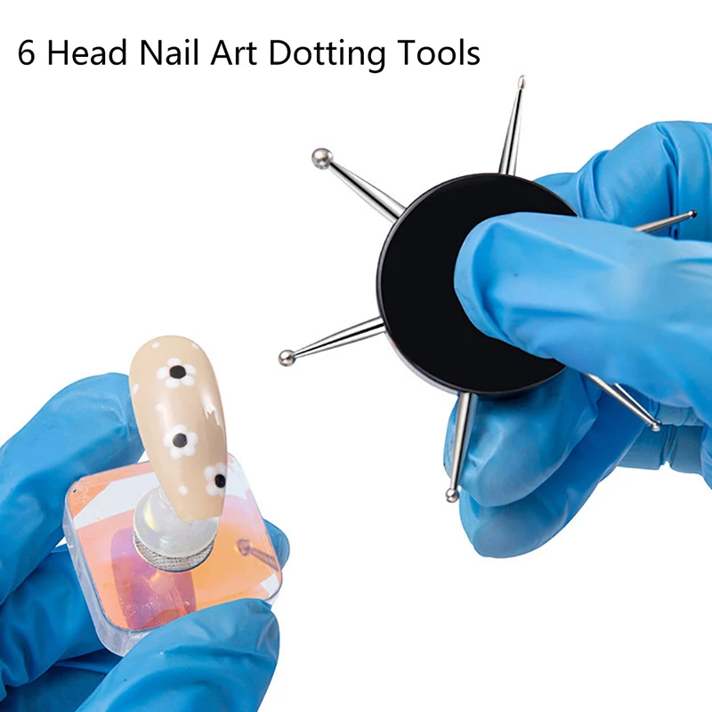 ❉~1PC 6 Head Nail Art Dotting Tools Disc Nail Drill Point Nail Tools Dot Painting Tools Nail Point Drill Pen
