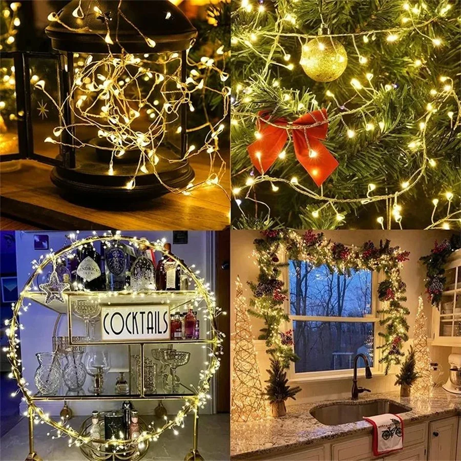 Guirxiété lumineuse de sapin de Noël étanche avec télécommande USB, pétard nickel é, lumières de jardin pour fête, mariage, décoration de vacances, 8 modes