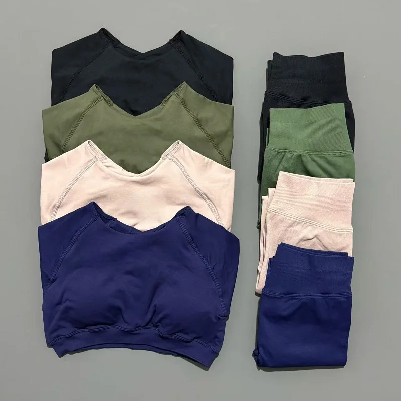 2 قطعة بدلة يوجا الصالة الرياضية مجموعة النساء التجفيف السريع اللياقة البدنية مجموعة الإناث رياضية الجري تجريب طويلة الأكمام ملابس رياضية