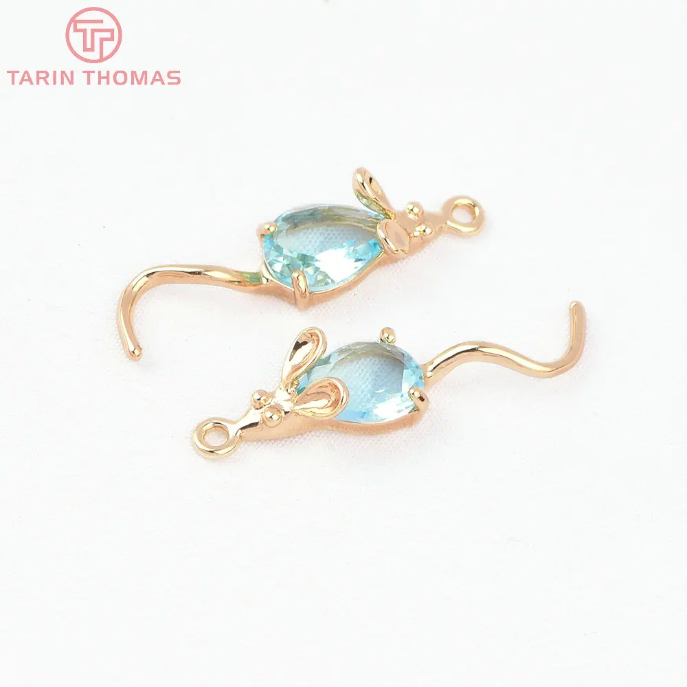 (1041) 4PCS 28x7MM 24K Gold Color Plated with Zircon Mouse Pendants Charms High Quality DIY Jewelry Making Findings Accessories