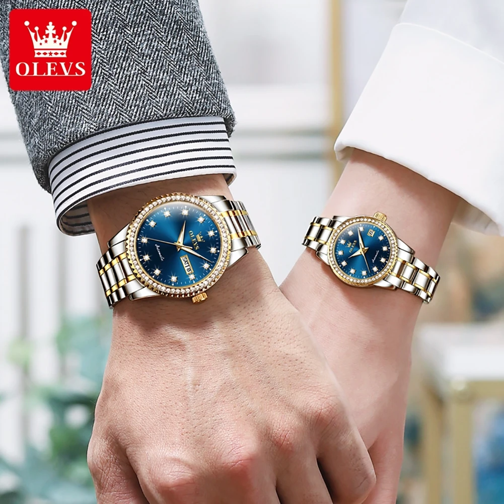 OLEVS-Montre Mécanique existent pour Homme et Femme, Montre-Bracelet de Luxe, Couple, Amoureux, Mode, Nouveau