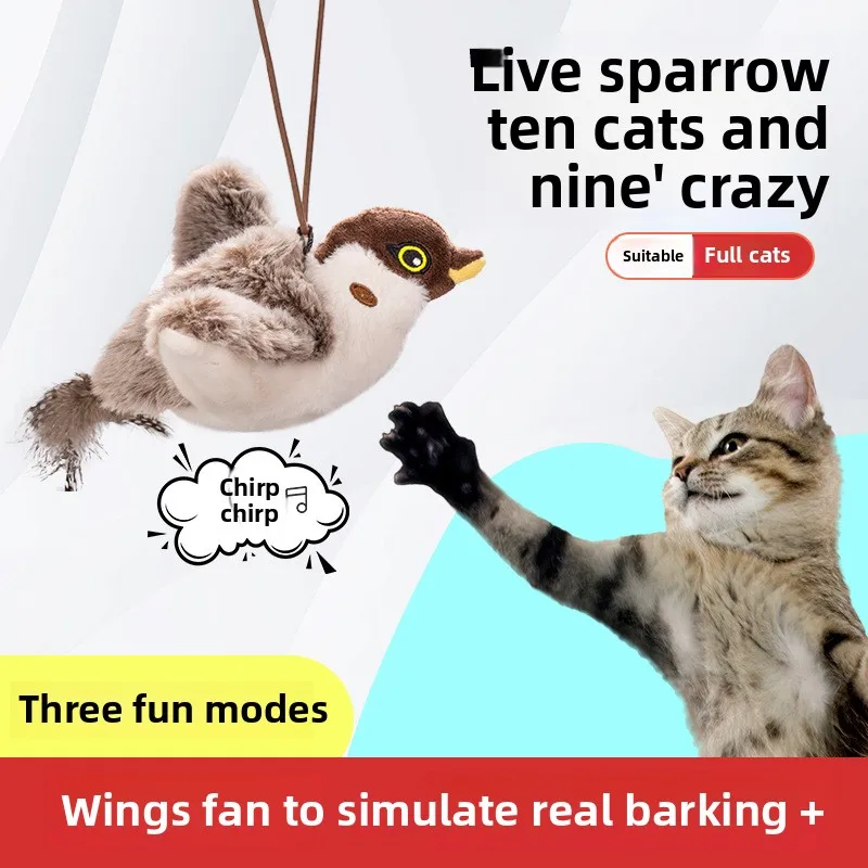 

Electric Sparrow Teasing Cat Toy Wings Shaking Bird Simulating Animal Sound Kitten Self Hi Fun Feather Flapping Pet Cats Toys