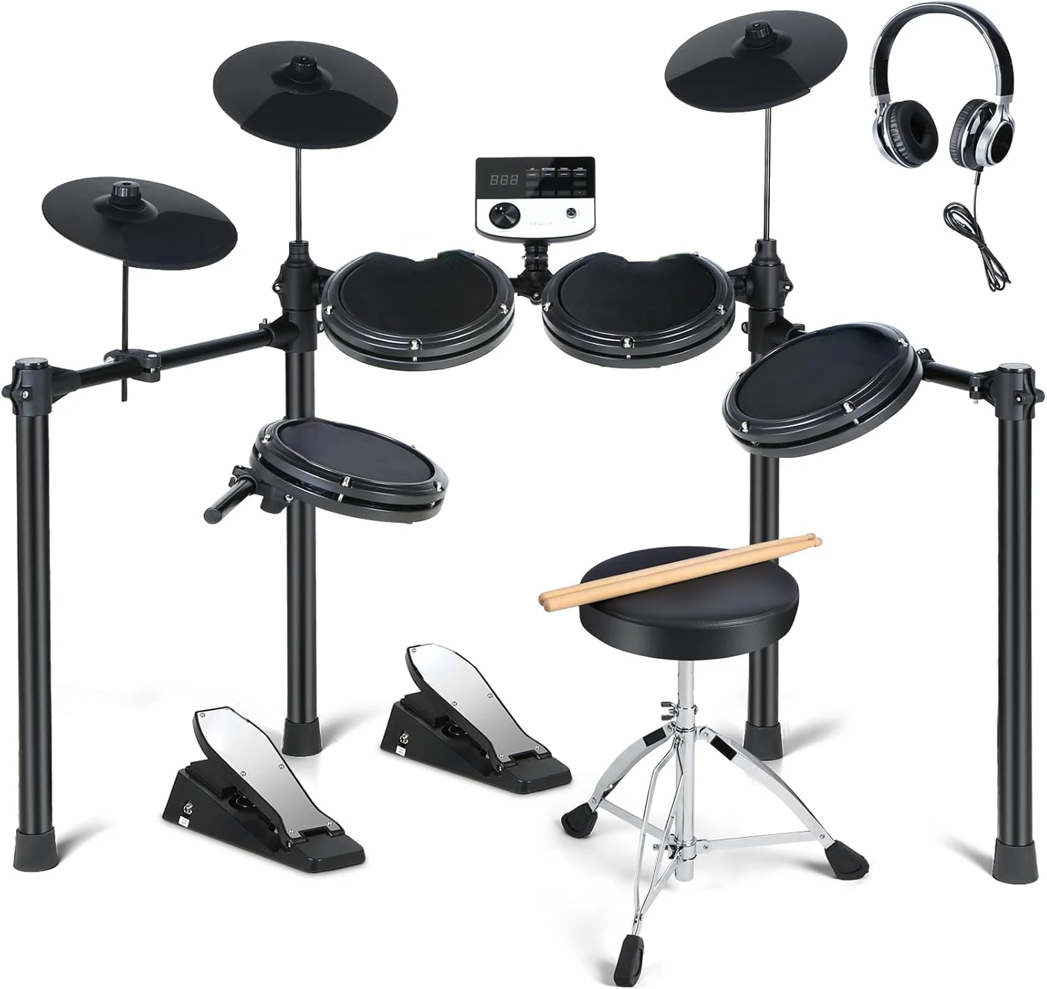 

Electric Set for Beginner: Electronic Set with Dual Area Snare& Quiet Mesh D Pads, Kit with 2 Drum