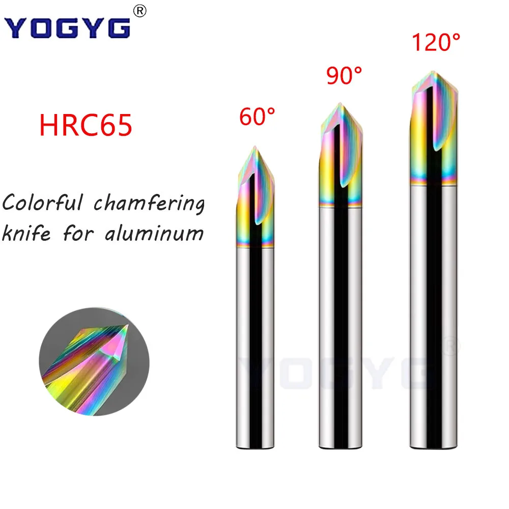 

HRC65 Colorful Coating Tungsten Steel Chamfering Cutter CNC Aluminum 60°90°120° 1/1.5/2/3/4/5/6/8/10-20mm Chamfer Milling Cutter