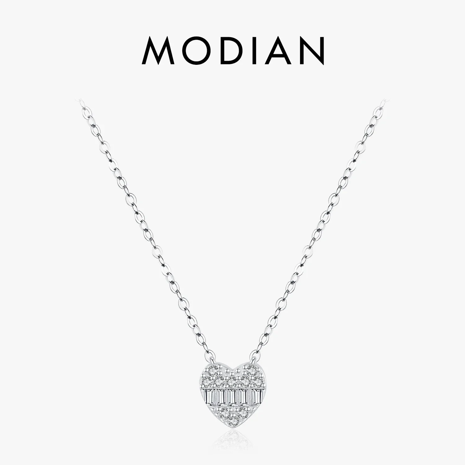 

MODIAN 925 Sterling Silver Pave Setting Hearts Sparkling Zirconia Necklace Pendant Classic Romantic Wedding Jewelry For Women