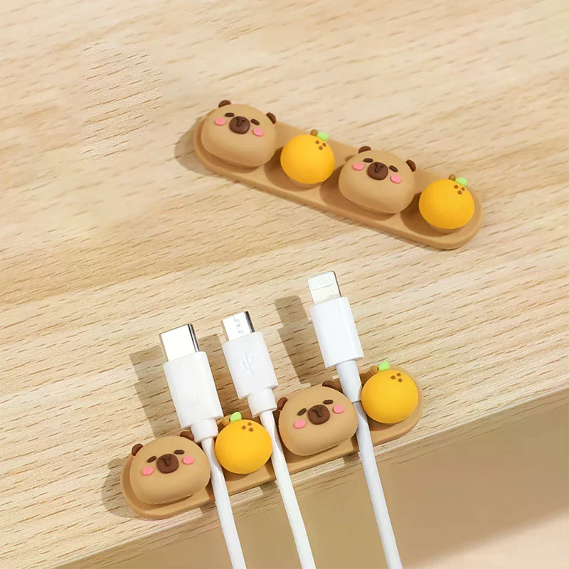 Portable Capybara Cable Organizer Punch-free Silicone Data Cable Fixed Cable Winder Cartoon Charging Cable Storage