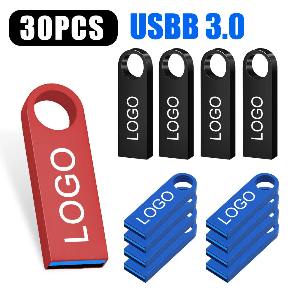 

30PCS/LOT Free Custom Logo USB 3.0 Pendrive 64GB Memory Stick 32GB Metal Flash drive 8GB Pen Drive 16GB cle Usb Creative Gift