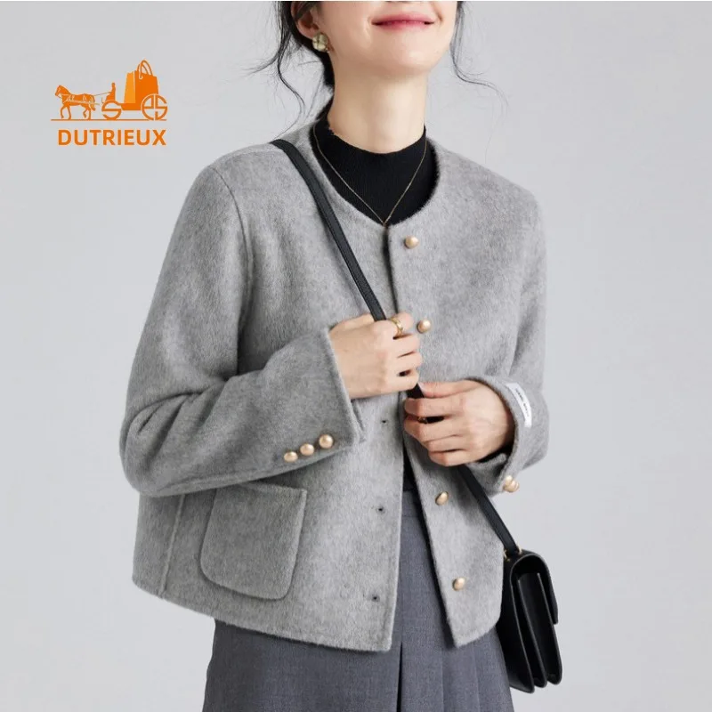 New Winter Women\'s Coat , High-end Double-sided 100% Wool Coat Gentle Short Top Round Neck Elegant Cashmere Jacket for Travel