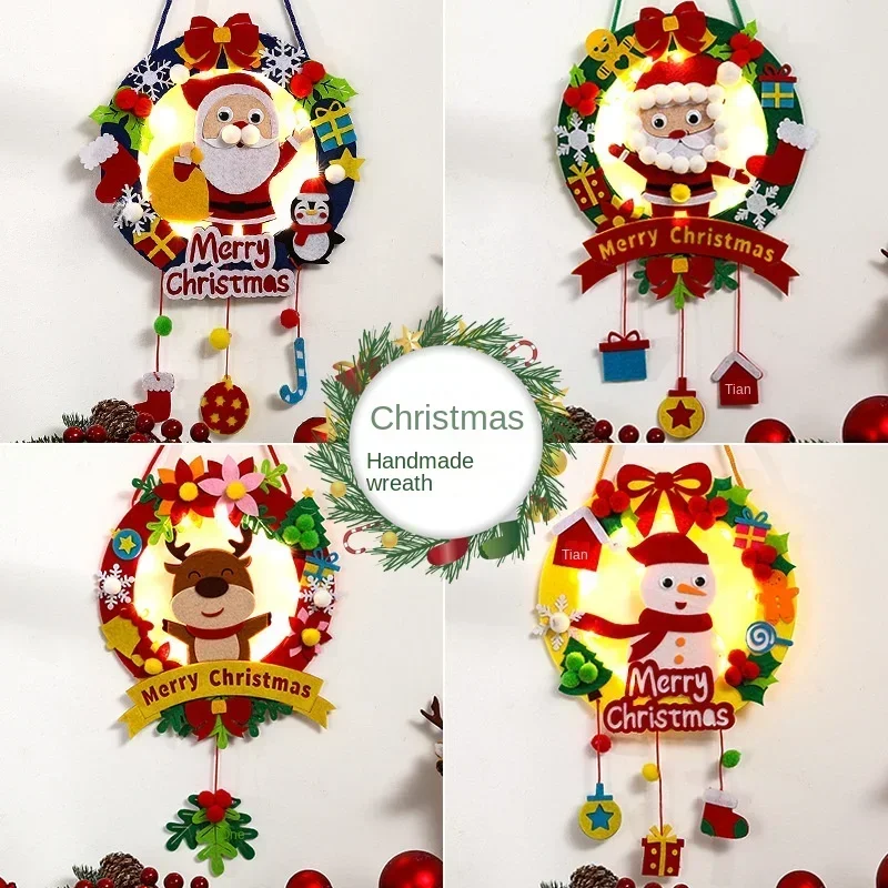 Christmas Felt Craft Kit with Garland Wreath and Wind Chime Display for Window Hanging DIY Holiday Decor Project