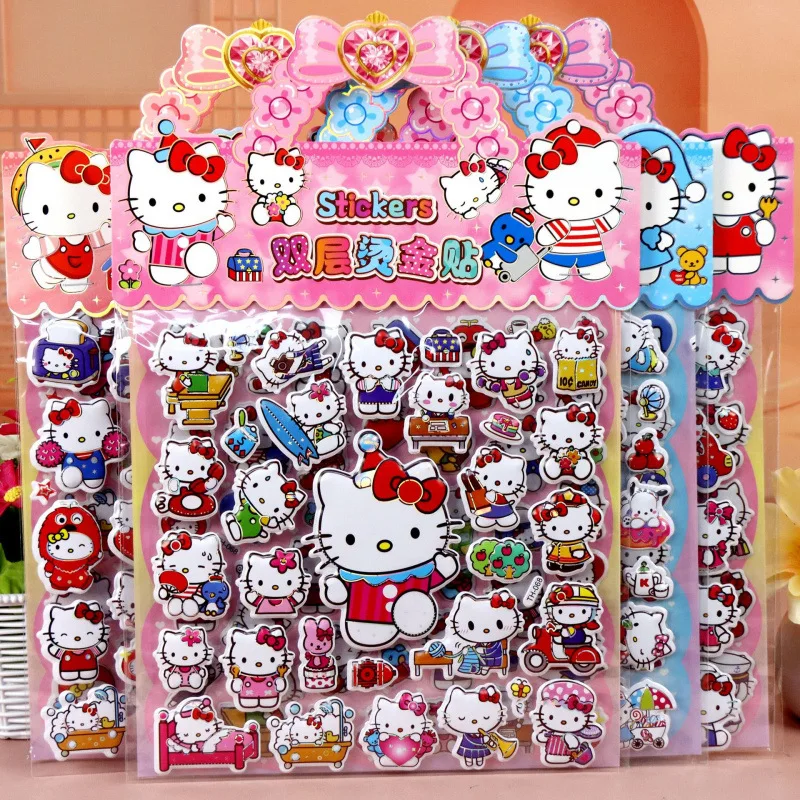 Cute Kids Reward Sticker Pack Kawaii Hello Kitty 3D Bubble Puffy Decals, Portable Children Stationery Toy Supplies