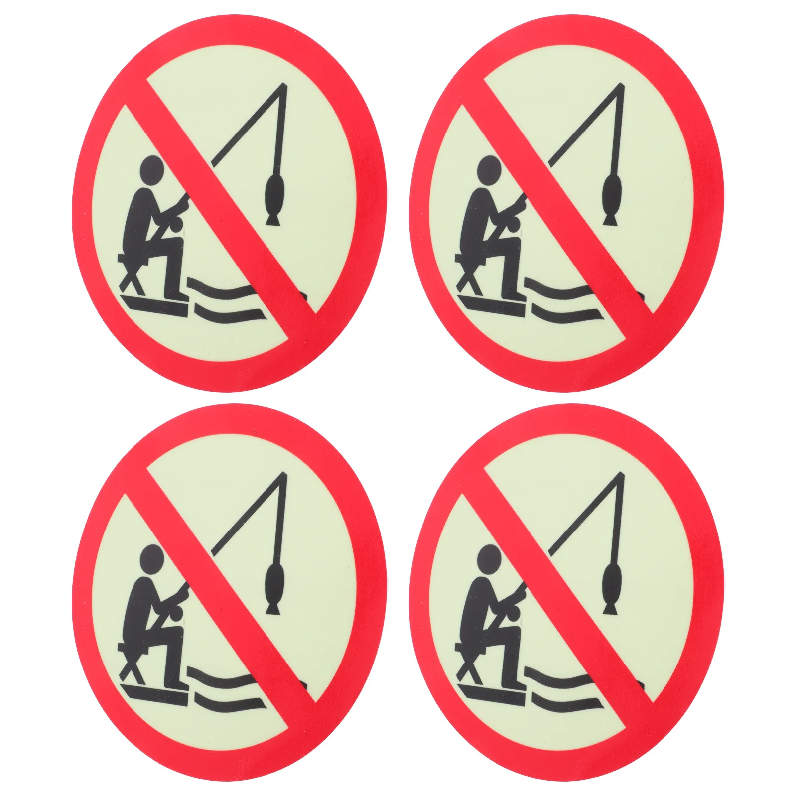 4 pçs brilho no escuro sem sinal de pesca auto-adesivo decalque à prova dwaterproof água para parques lagoas lagos brilhante visível noite aviso adesivo