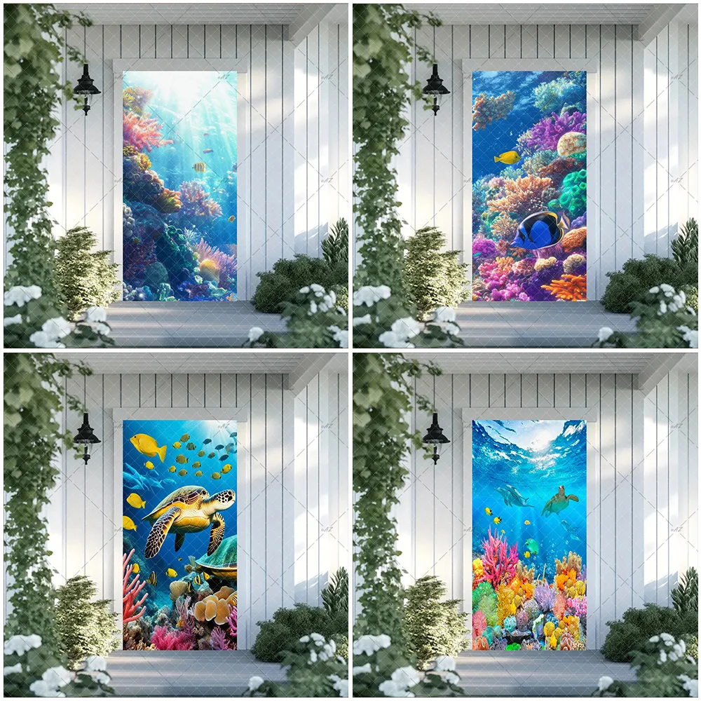 

Ocean Animals Sea Turtle Jellyfish Dreamy Door Banner Tropical Fish Coral Underwater Nature Scenery Backdrop Baby Shower Supplie