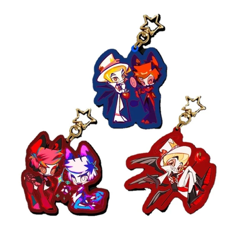 

Anime Hazbin Alastor Lucifer Official Stand Acrylic Star Shaped Ring Cartoon Pendant for Bag Decor Keychain Birthday Gifts