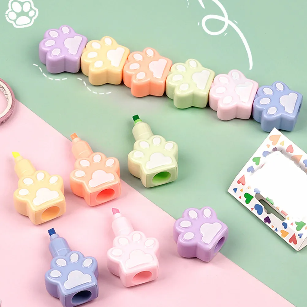 

1Set Cartoon Cat Paw Highlighters Small Colored Plastic Highlighters for Journaling School Office Note Marking Pocket Portable