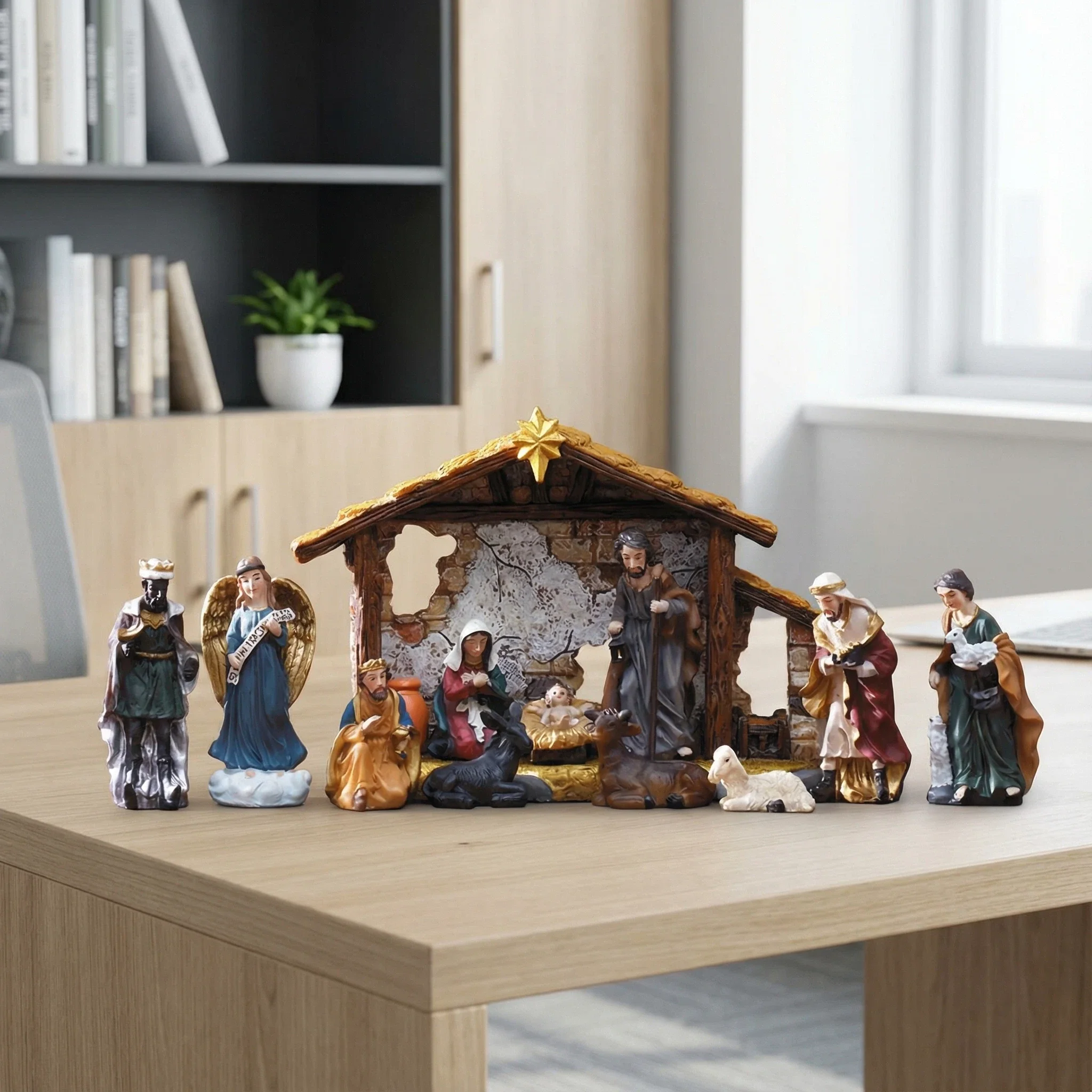 

12PCS Nativity Set Christmas Manger Decoration Resin Christmas Manger Nativity Figurine Set for Office Home Dining Table Mantle