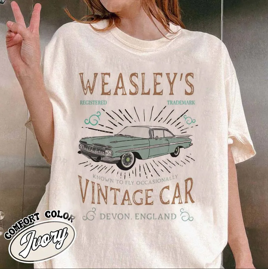 

Retro Trendy Car Printed T-Shirt O-Neck 90s Printed Women's Fun Pattern Summer Casual Style Cute Top Harajuku Clothing T-Shirt