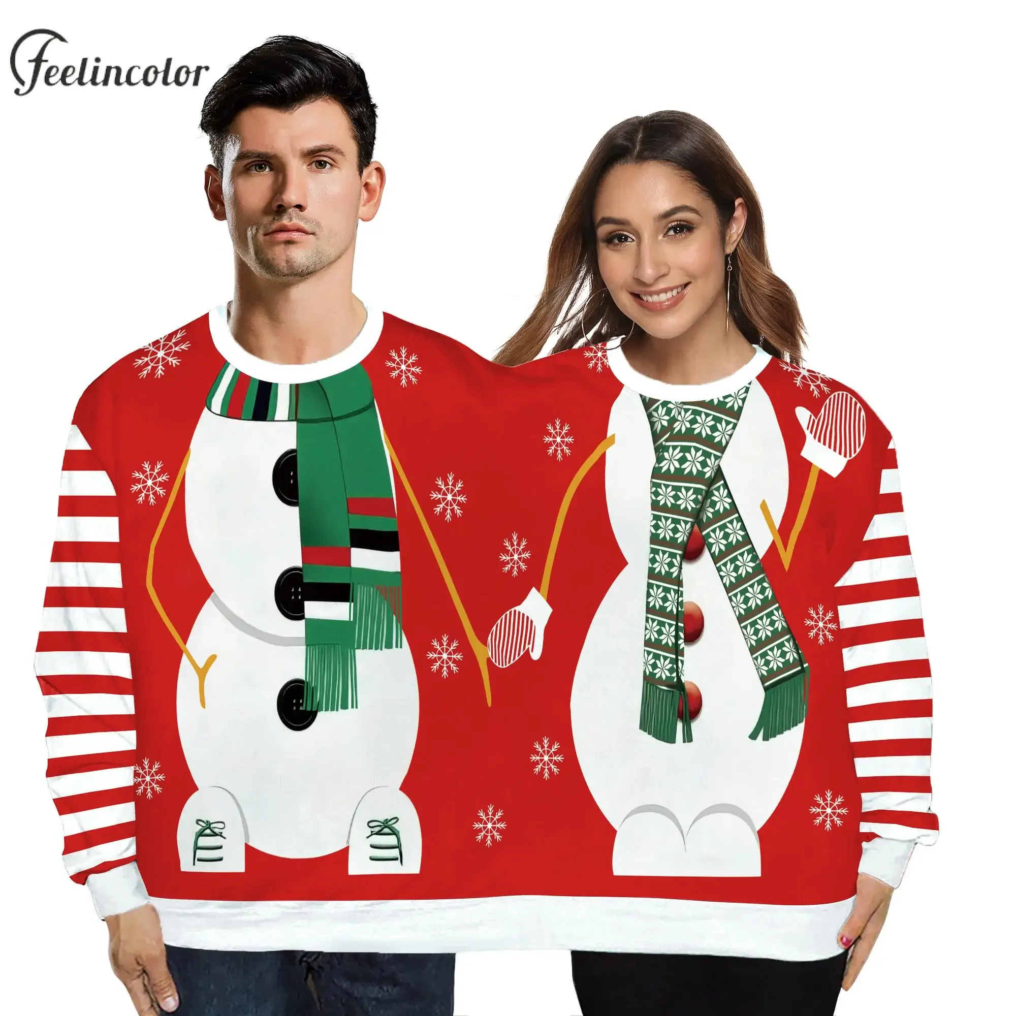 Two Person Ugly Christmas Sweashirts Double Dwarfs Crewneck Pullover 3D Full Cover Print Clothing Funny Snowman Xmas Streetwear