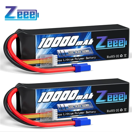 2.54s Zeee-3/4sバッテリー,14.8v,120c,10000mah,ソフトケース,RCカー,タンク,トラック,電車,無線制御部品用のプラグ付き,2個