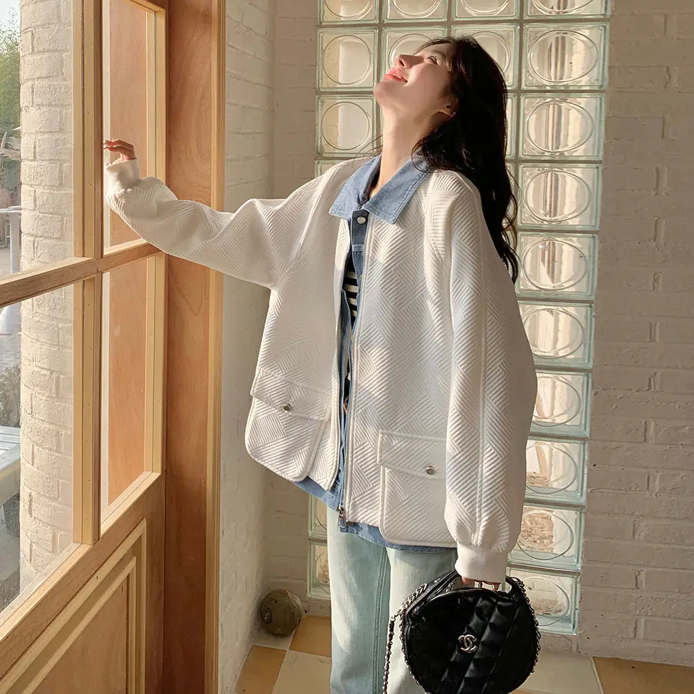 

Fake Two-Piece Denim Splicing Jacket Women Spring Autumn New Retro Chic Loose Casual Niche Design Jacket Top