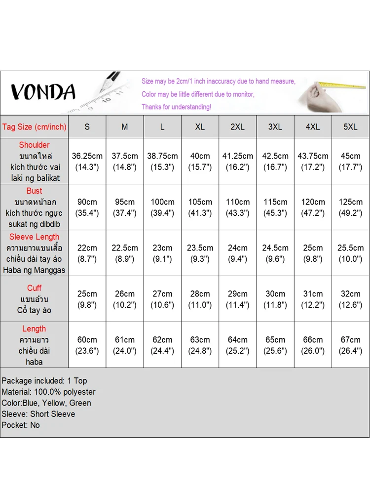 VONDA Fashion Tops Women Summer Short Puff Sleeve Blouse 2025 Stylish Pleated Ruffled Shirts V-Neck Bandage Casual Solid Blusas