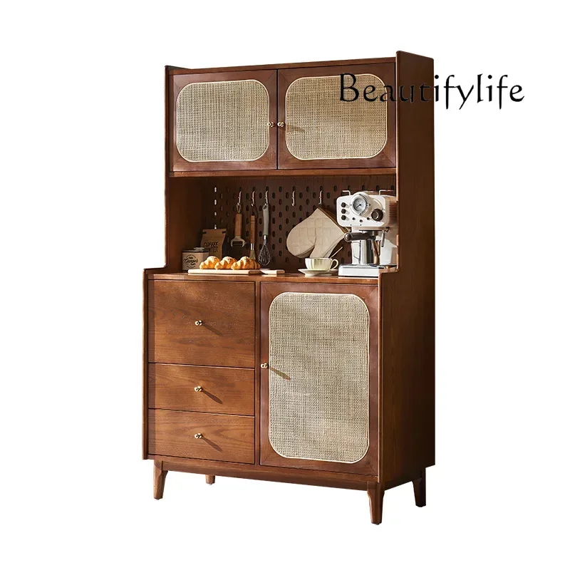 

apartment large capacity double-layer storage cabinet with drawers Japanese-style solid wood rattan dining side cabinet small
