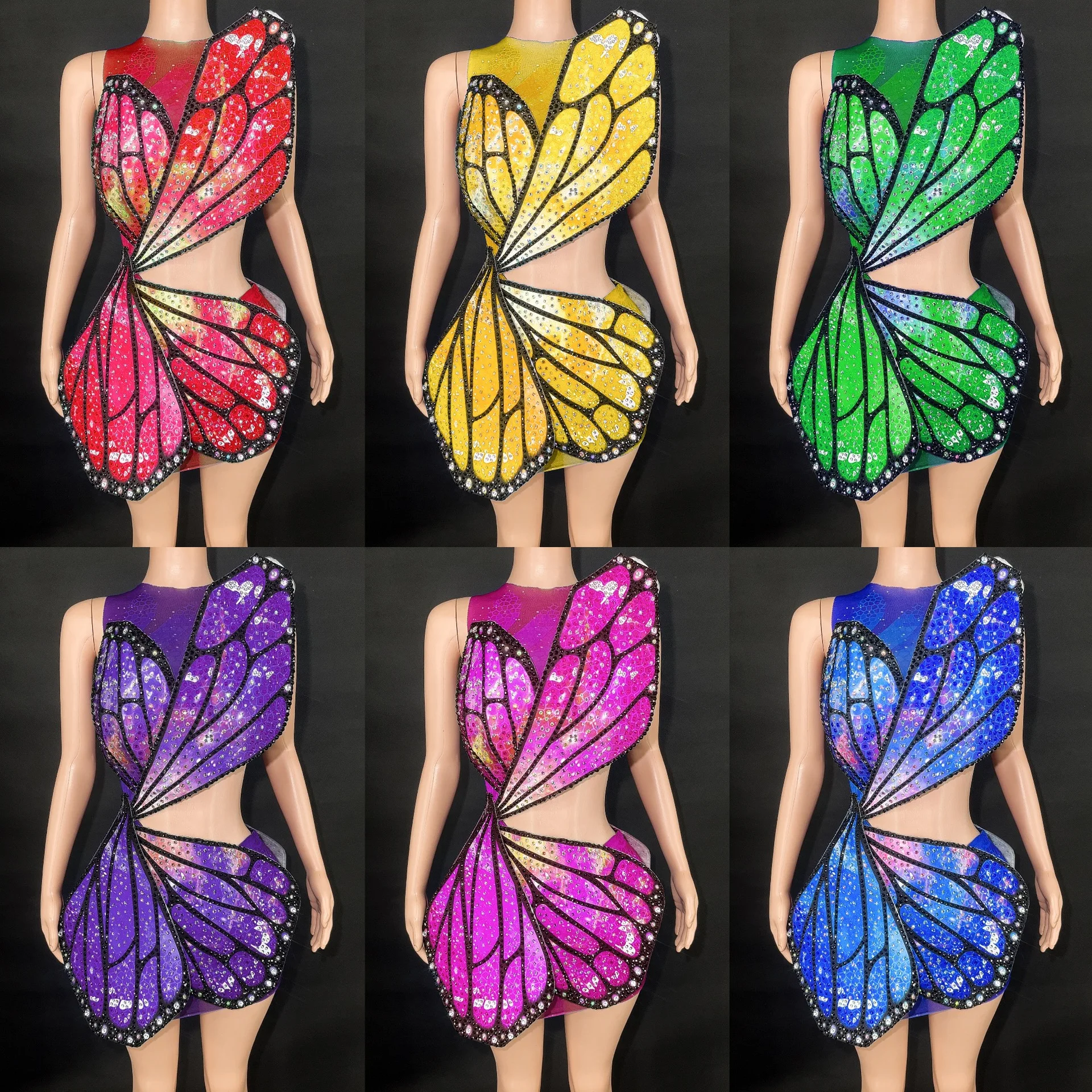 

Latest Women Fashion Clothes Shiny Diamonds Sequins Orange butterfly Pageant Gown Sexy Tube Top Mini Active Wear Set