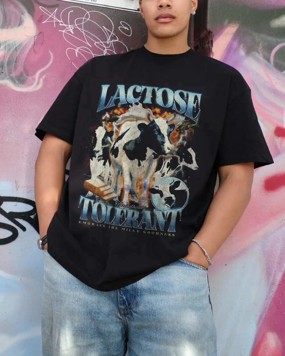 Fashion Y2k Funny Graphic T-Shirt Lactose Tolerant T-Shirt Hip Pop Short Sleeve Casual Loose Streetwear O Neck Sports Top Unisex