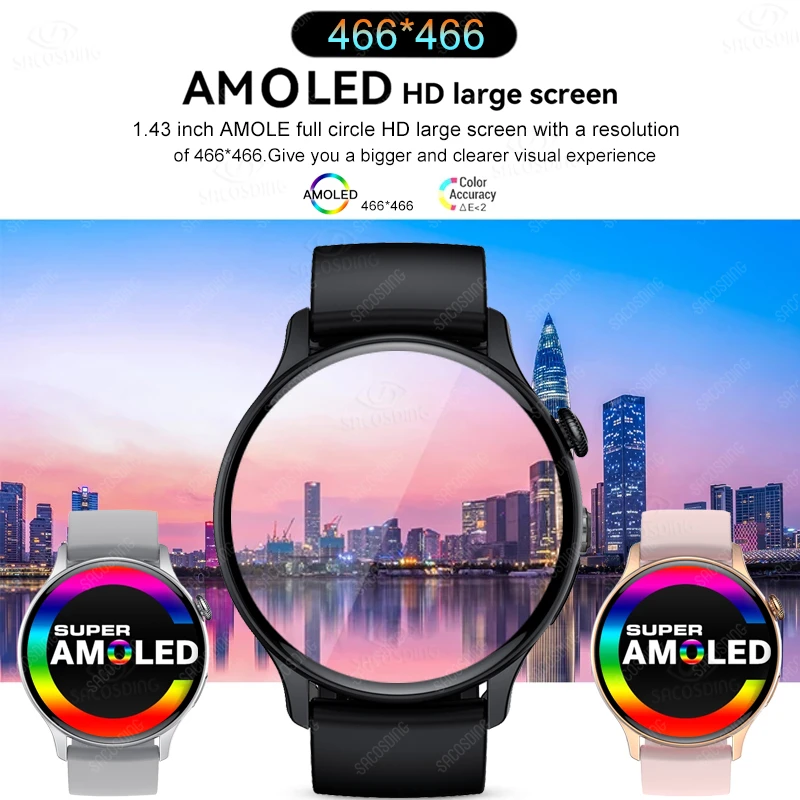 SACOSDING Bluetooth Call New Smartwatch Men 466*466 AMOLED 1.43