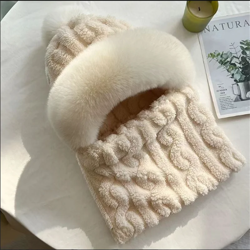 

Теплая шапка женская зимняя шапка морозостойкая защита шеи шапка шарф защита шеи искусственный лисьи мех мягкая маска для шеи женские шапки