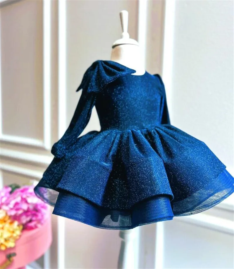 Vestido artesanal para menina flor, Vestidos de primeira comunhão para meninas, vestido de baile na altura do joelho, bebê menina