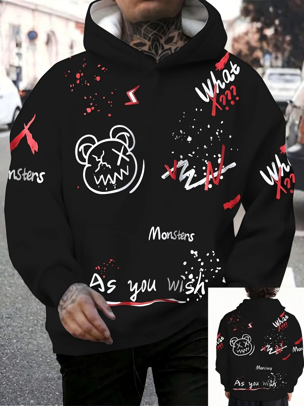 الرجال الأوروبية والأمريكية الخريف شخصية الكتابة على الجدران طباعة مريحة لينة مقنعين البلوز في الهواء الطلق نمط الشارع أعلى