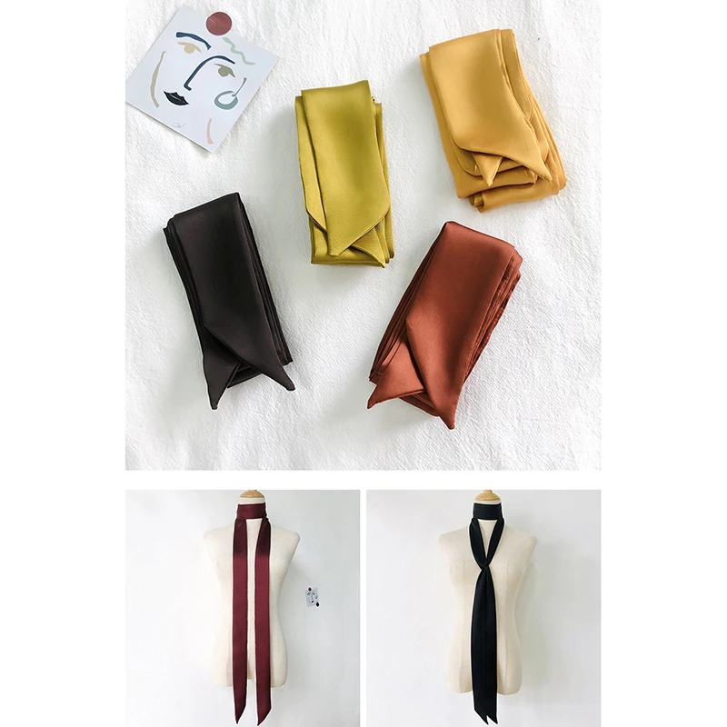 5x200 ซม.ซาตินผ้าไหมแคบผ้าพันคอ Neckerchief ผ้าพันคอคอยาวผ้าไหมบางผ้าพันคอหัวคอผม Band กระเป๋าริบบิ้น ...