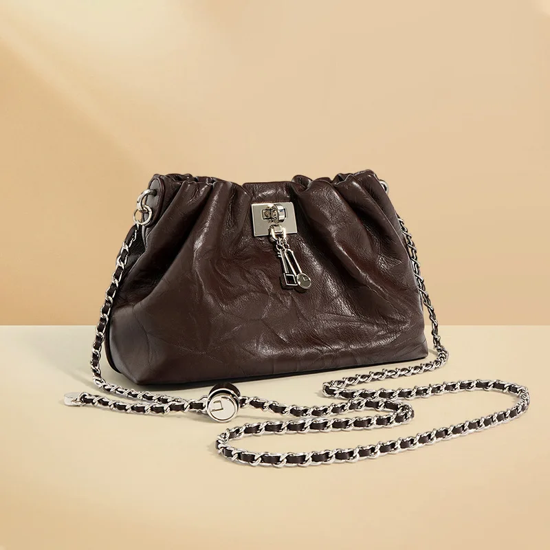 Bolso de hombro de cuero genuino Real para mujer, diseño único, cadenas, bolso cruzado Premium, regalo exquisito