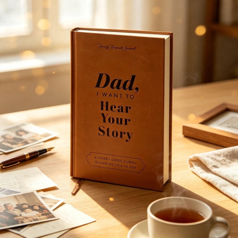 `Dad, I Want to Hear Your Story English Family Memory Lovers Faux Leather Hardcover Guided Father Life Story Keepsake Journal