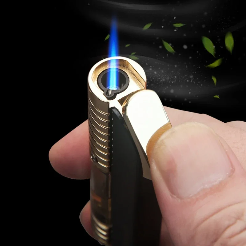 Honest Turbo Cigarette Lighter Slim Inflatable Windproof Lighter Smoking Butane Gas Direct Blue Flame Gadget Gift for Men