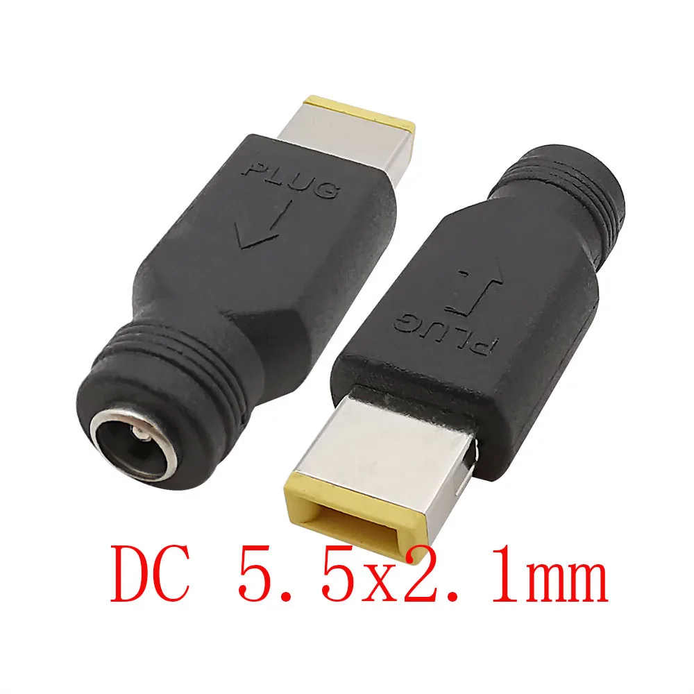 1/2Pcs DC 5.5x2.1mm Female to Square Plug DC Power Converter Connector for Lenovo ThinkPad AC Power Adapter Charger Supply