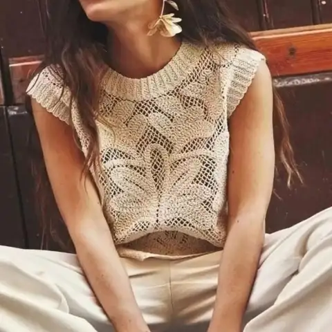 Boho Crochet Vest Top Women Sleeveless Semi-Sheer Open Knit Lace Blouse Sweater Vest Bohemian Summer Festival Cottagecore