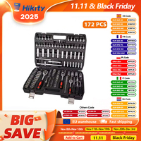 Hikity Universal 172pcs Car Repair Tool Set Mechanic Tool Kits Screwdrivers Ratchet Spanner Wrenches Sockets with Storage Box