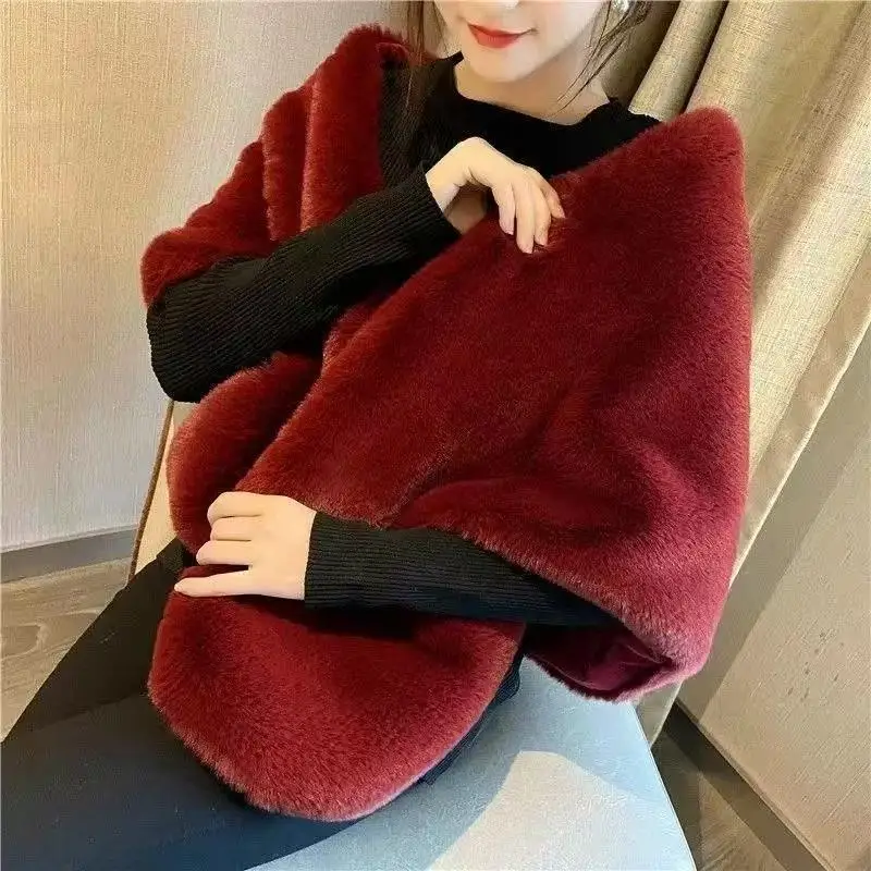 2025 Winter Wedding Shawl Artificial Mink Fox Fur Women's New Chinese Style Cheongsam Match Outer Match Vintage New Year Shawl