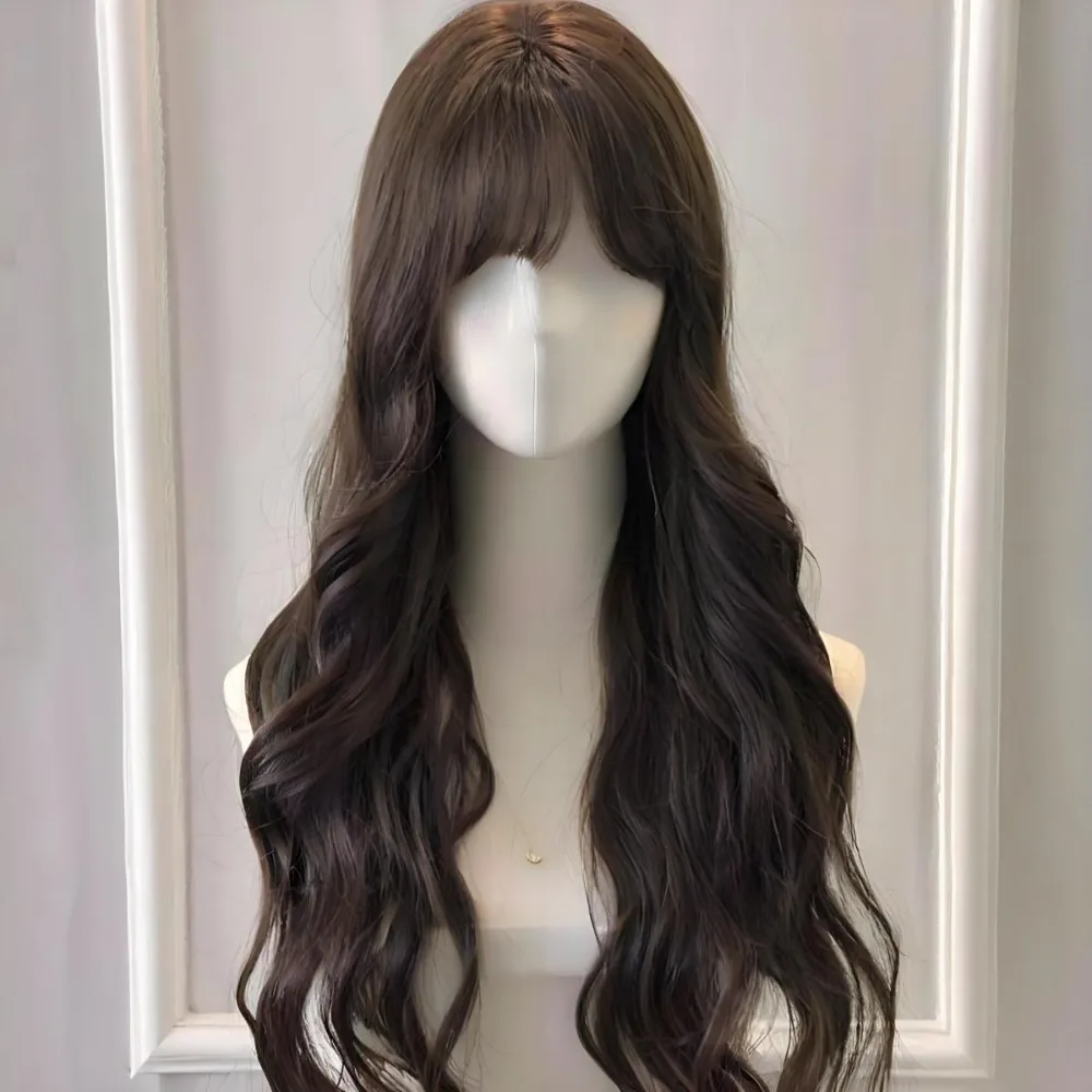 ‌ フレンチカーリーロリータウィッグ - チェスナットブラウンヘア、エアバング付き、JK女子高生ツインテール、フルヘッド合成コスプレヘア