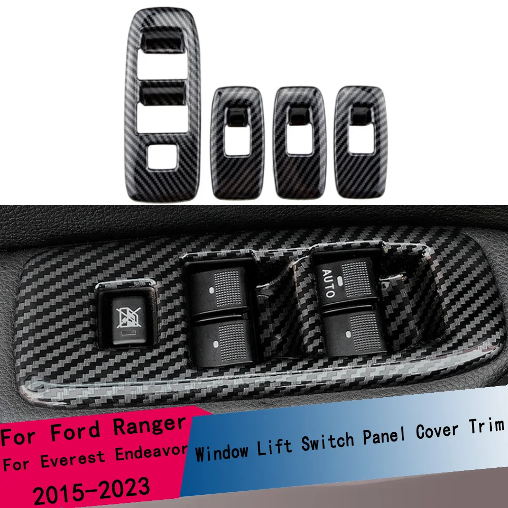 Auto-Fensterheber-Schalterabdeckung Zierrahmen für Ford Ranger Everest Endeavor 2015-2023 Dekorativer Aufkleber Innenraum-Zubehör